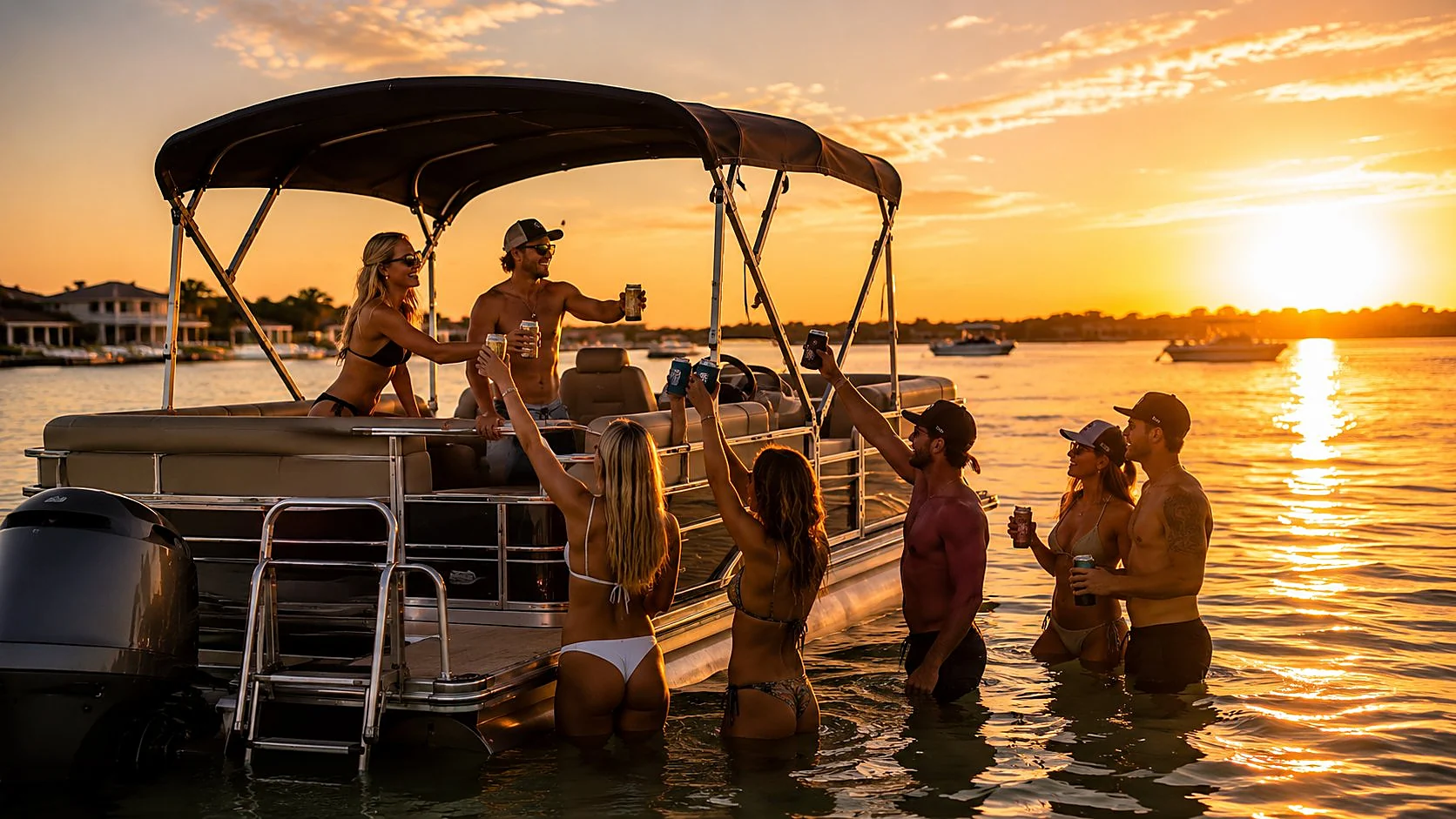 Sunset toast on the water